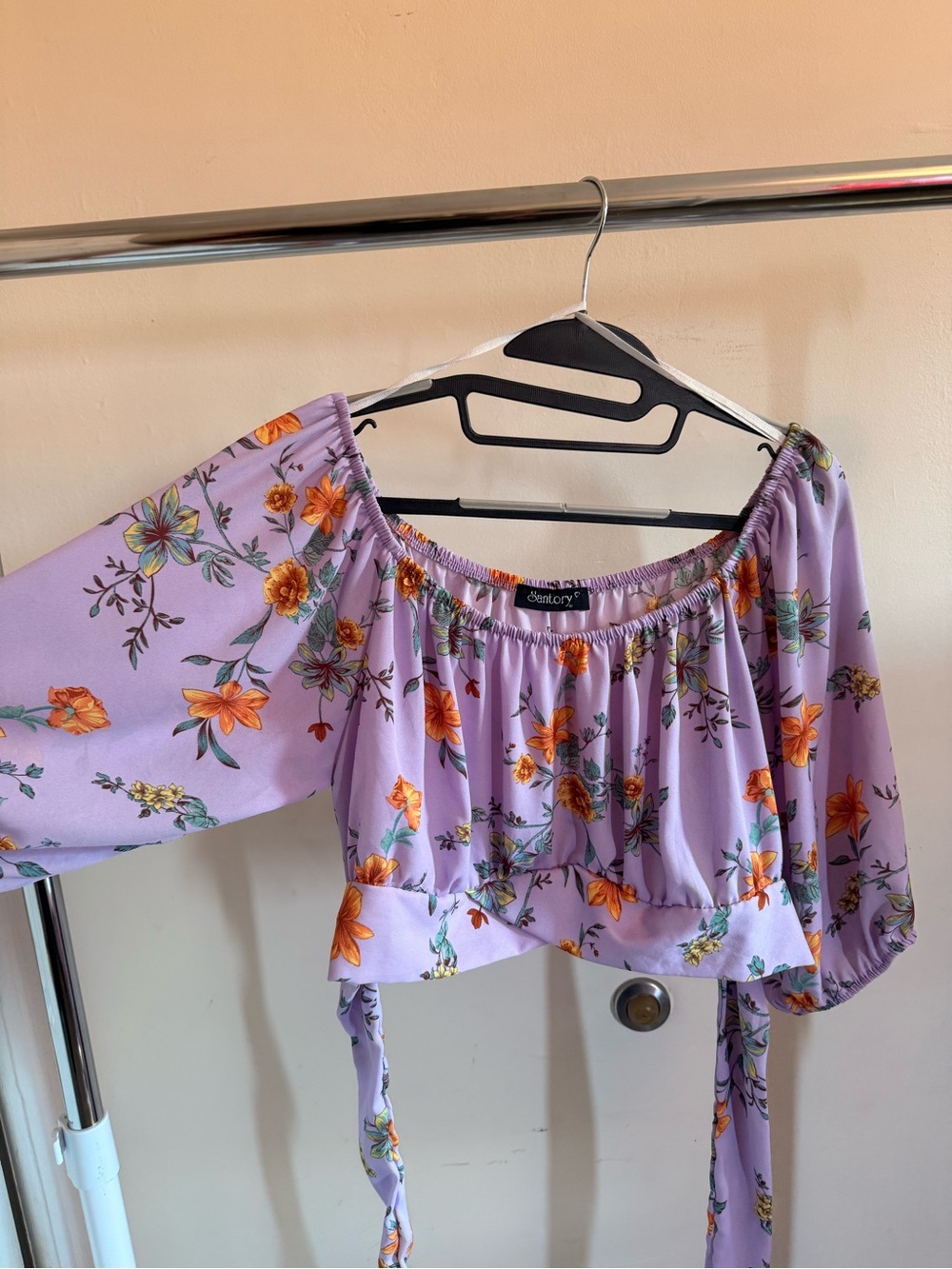 Lavender Floral Tie-Back Crop Top - Santory